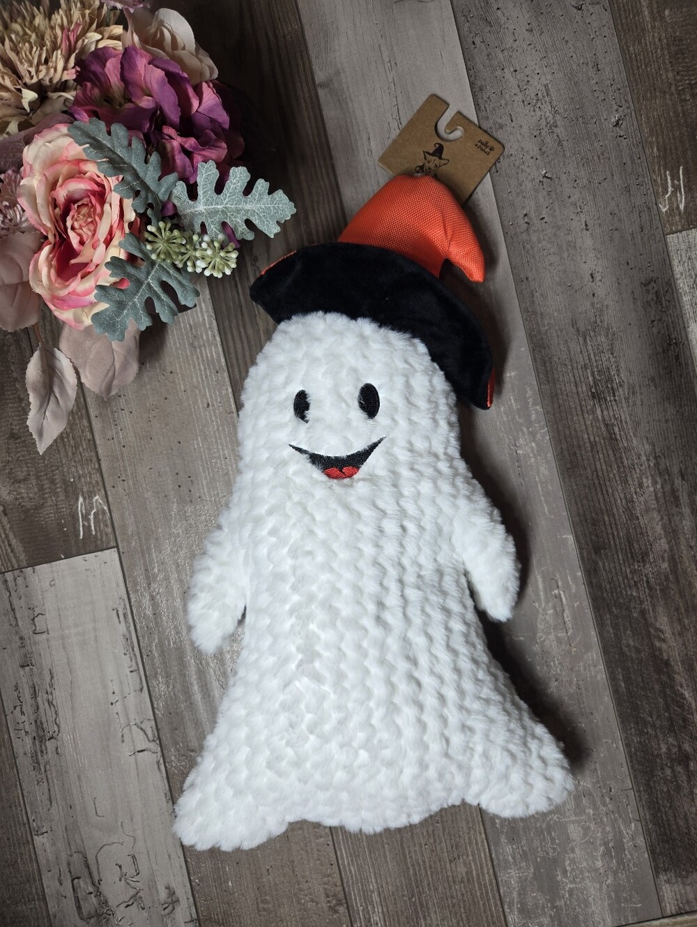 NWT Pally Paws Dog Toy Halloween White Ghost with Hat – Squeaky – Large